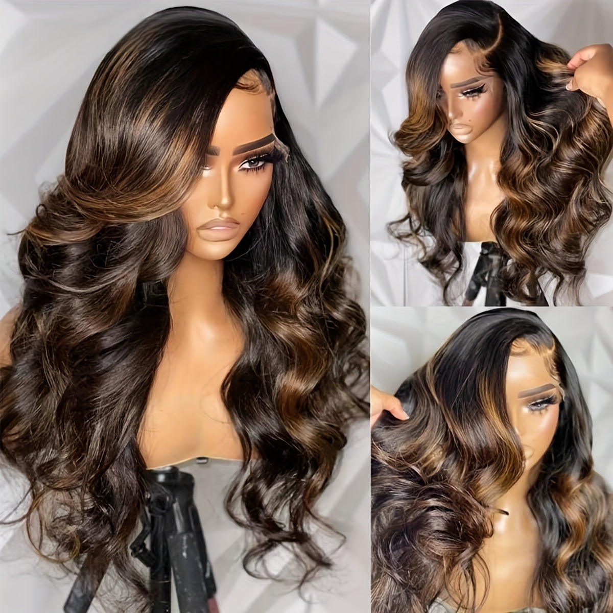 Ombre Lace Front Wig Human Hair Glueless 200 Density Blonde Highlight Wig Human Hair Pre Plucked 4/27 Highlight Lace Front Wigs Human Hair 5*5 HD Lace Brown Highlighted Wig Body Wave (Piano Colored Wig)